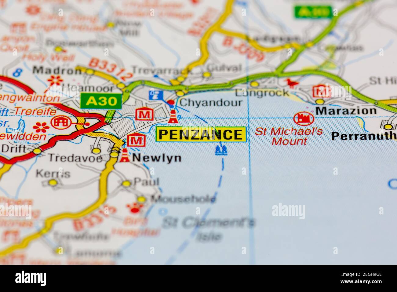 Map Of Penzance Area Penzance And Surrounding Areas Shown On A Road Map Or Geography Map Stock  Photo - Alamy