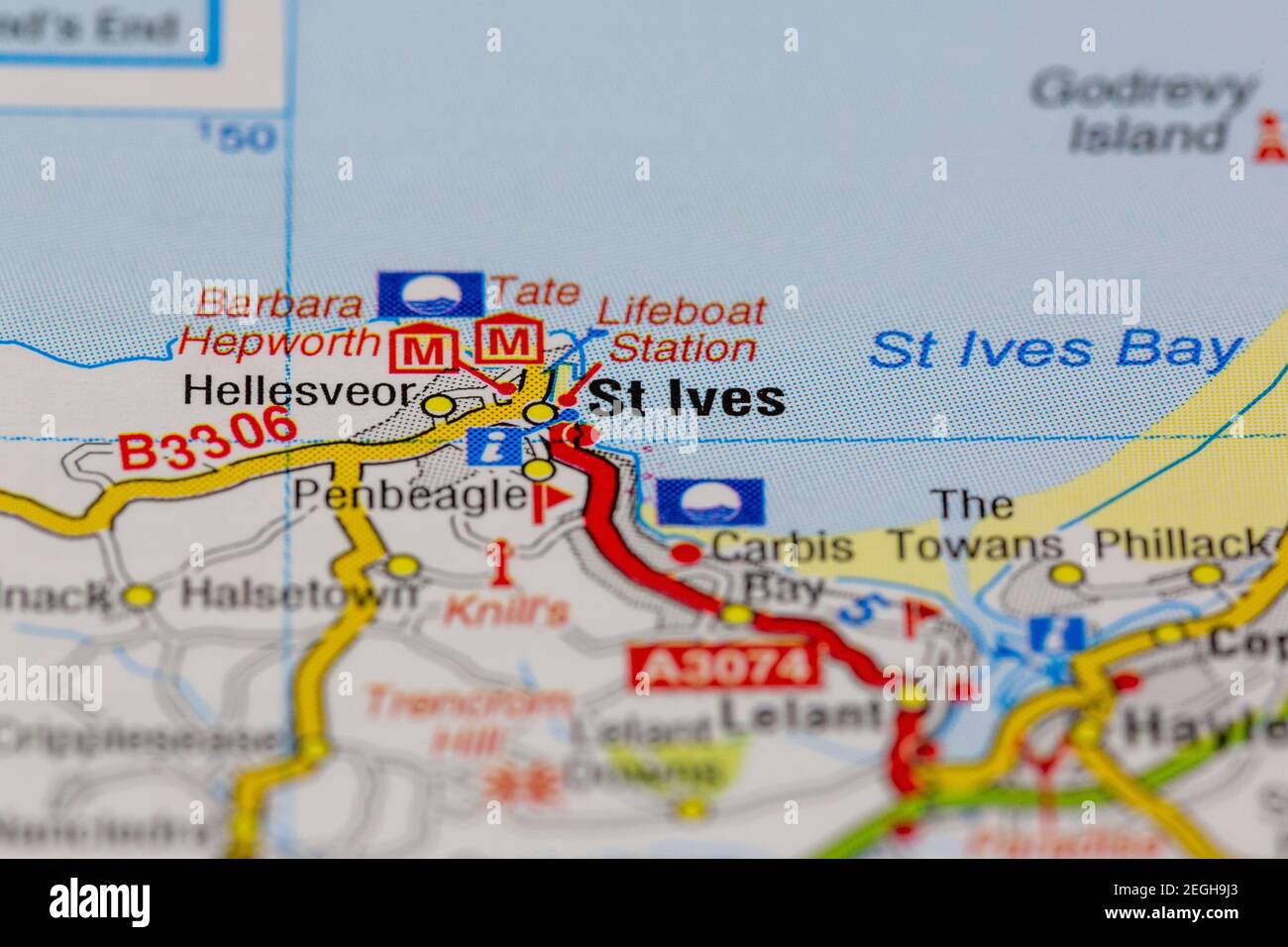 St Ives and surrounding areas shown on a road map or geography map Stock Photo Alamy