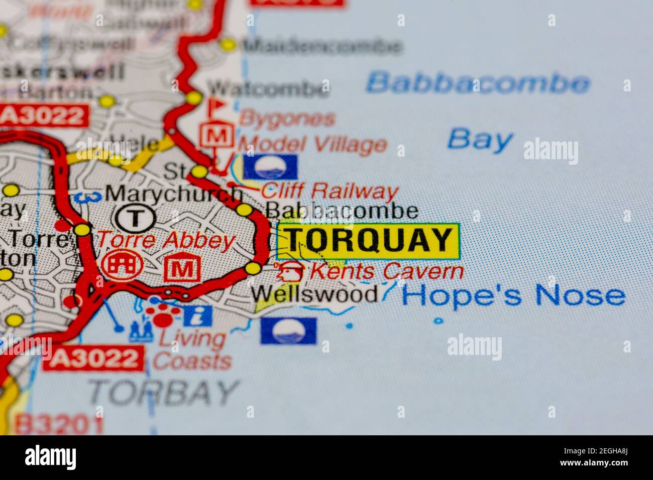 Torquay and surrounding areas shown on a road map or geography map