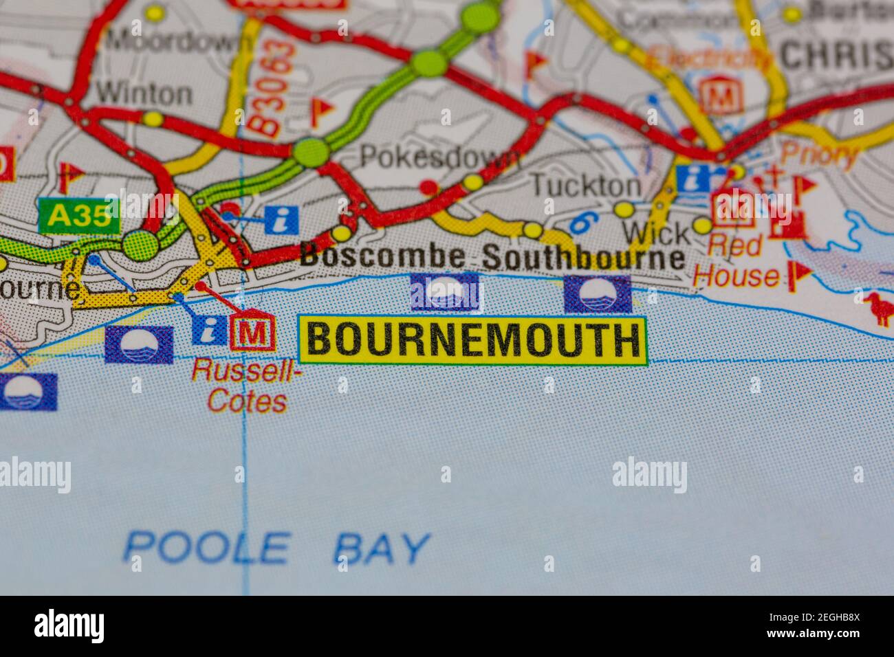 Bournemouth And Surrounding Areas Shown On A Road Map Or Geography Map 2EGHB8X 