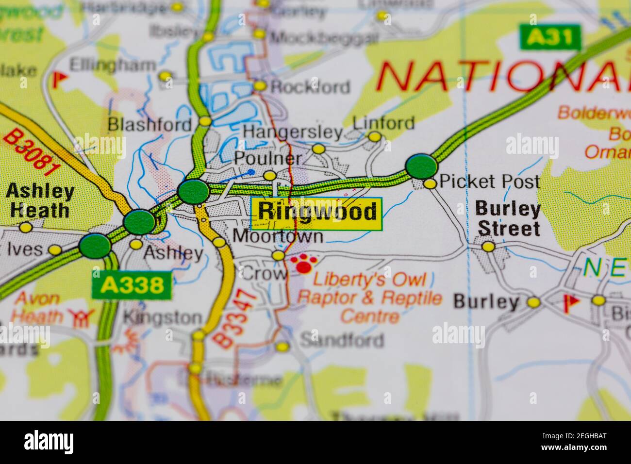 Ringwood and surrounding areas shown on a road map or geography map Stock Photo