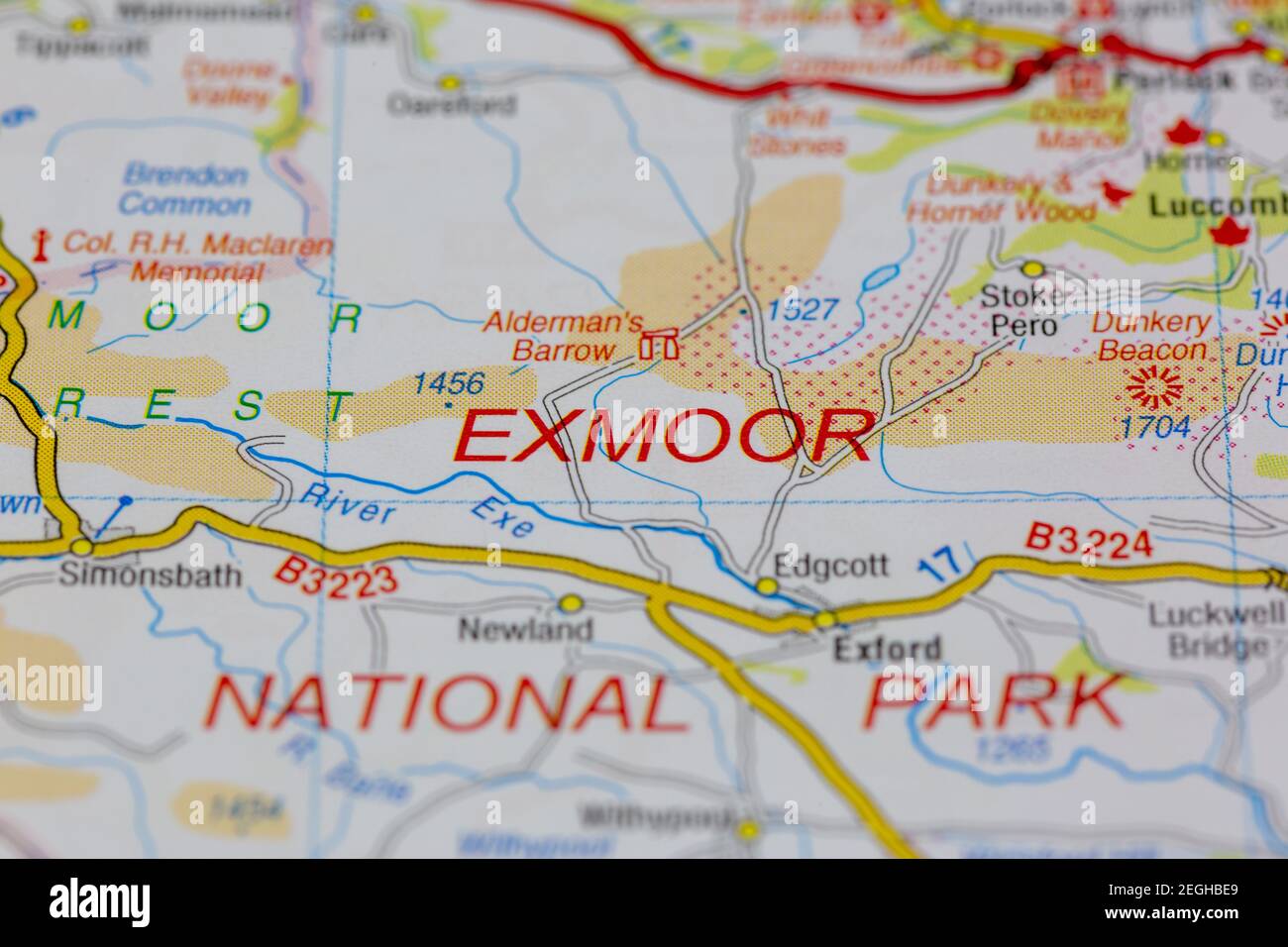 Exmoor national park and surrounding areas shown on a road map or