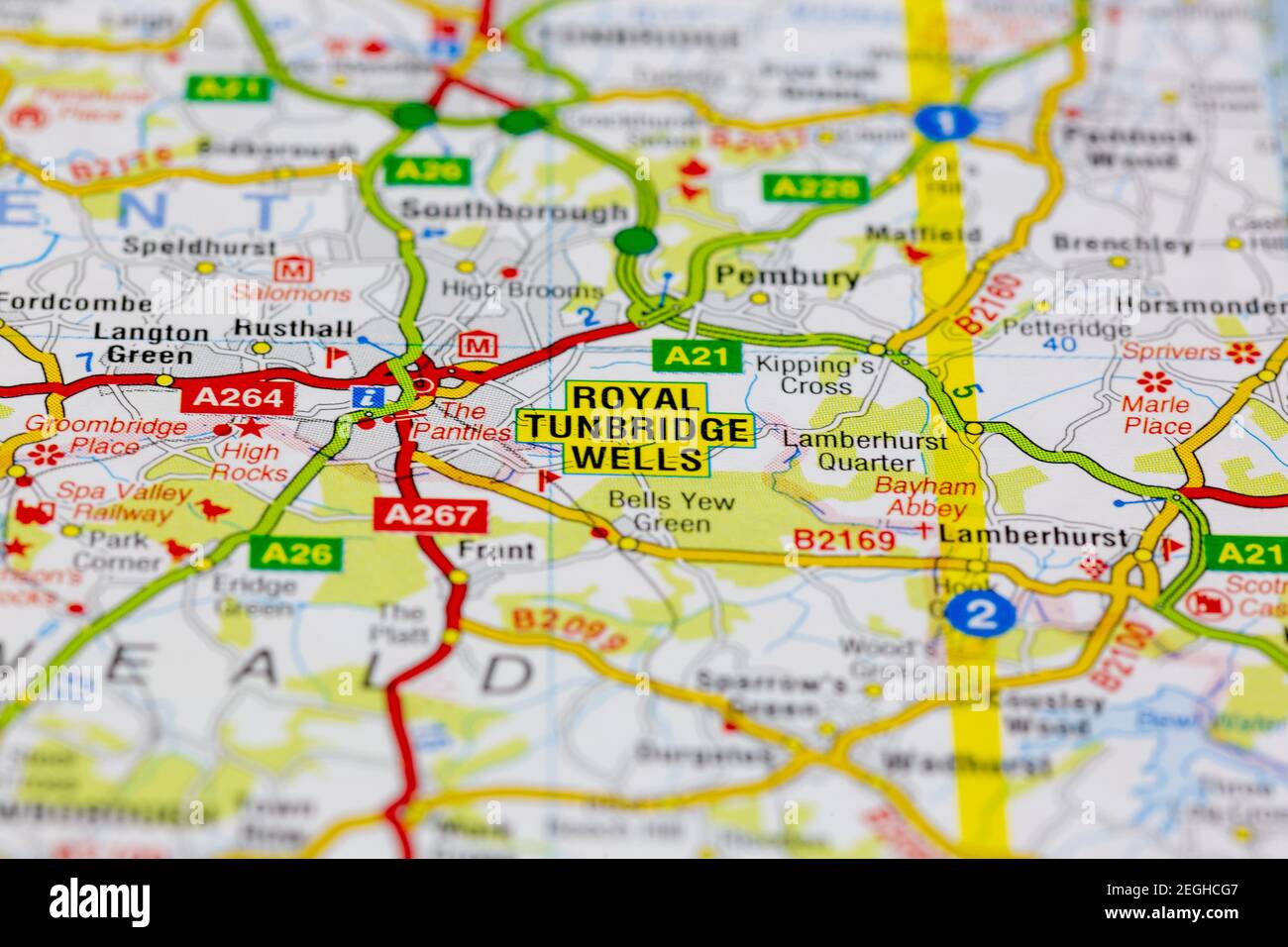 Royal Tunbridge wells and surrounding areas shown on a road map or
