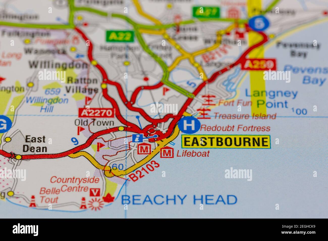 Eastbourne And Surrounding Areas Shown On A Road Map Or Geography Map   Eastbourne And Surrounding Areas Shown On A Road Map Or Geography Map 2EGHCK9 