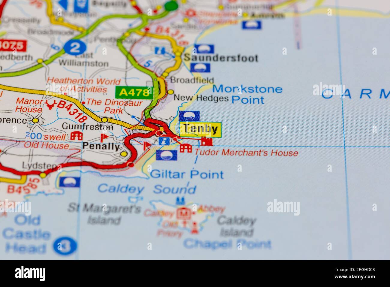 Map Of Tenby And Surrounding Area Tenby And Surrounding Areas Shown On A Road Map Or Geography Map Stock  Photo - Alamy