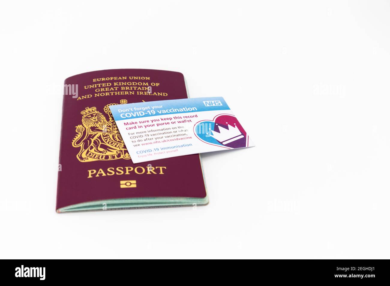 UK passport and covid 19 vaccination card, uk Stock Photo