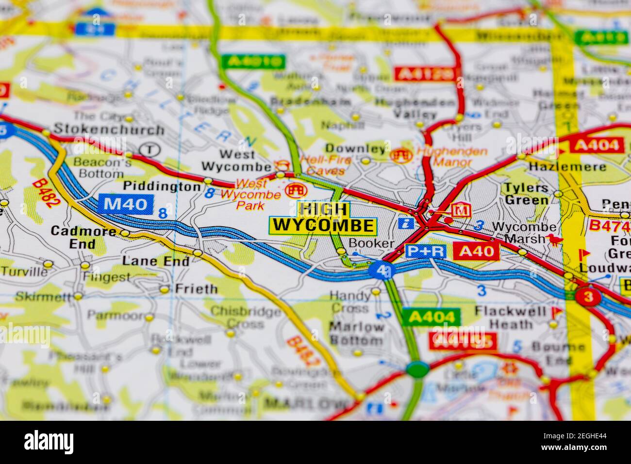 High and surrounding areas shown on a road map or geography map Stock Photo Alamy