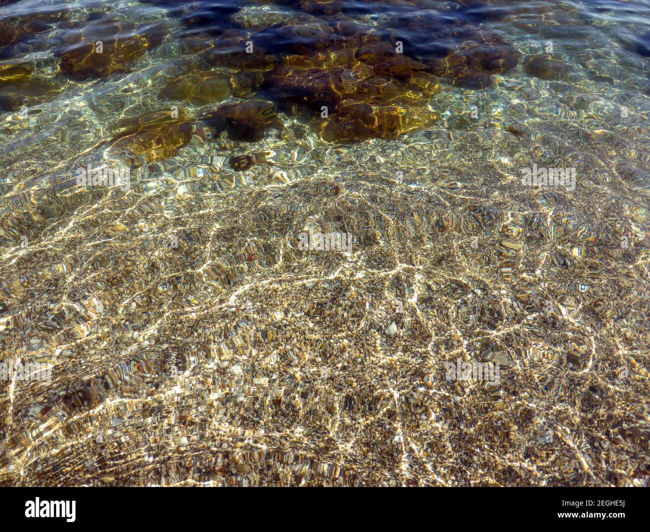 Abstract background. Shore of the beach. Stones seen through the ...