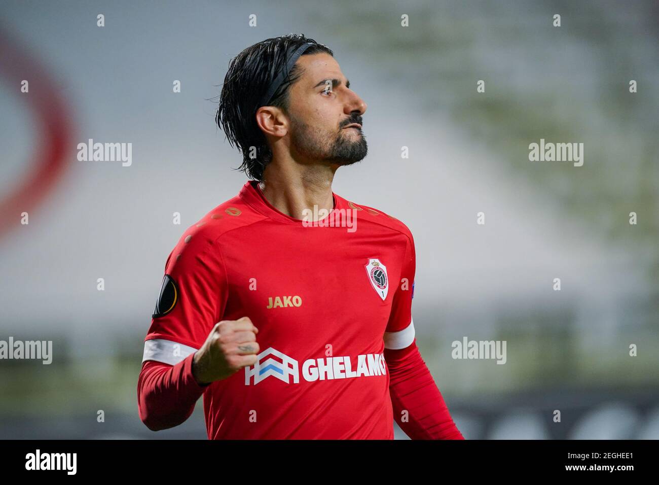 ANTWERPEN, BELGIUM - FEBRUARY 18: Lior Refaelov of Royal Antwerp celebrating his goal during the UEFA Europa League match between Royal Antwerp FC and Stock Photo