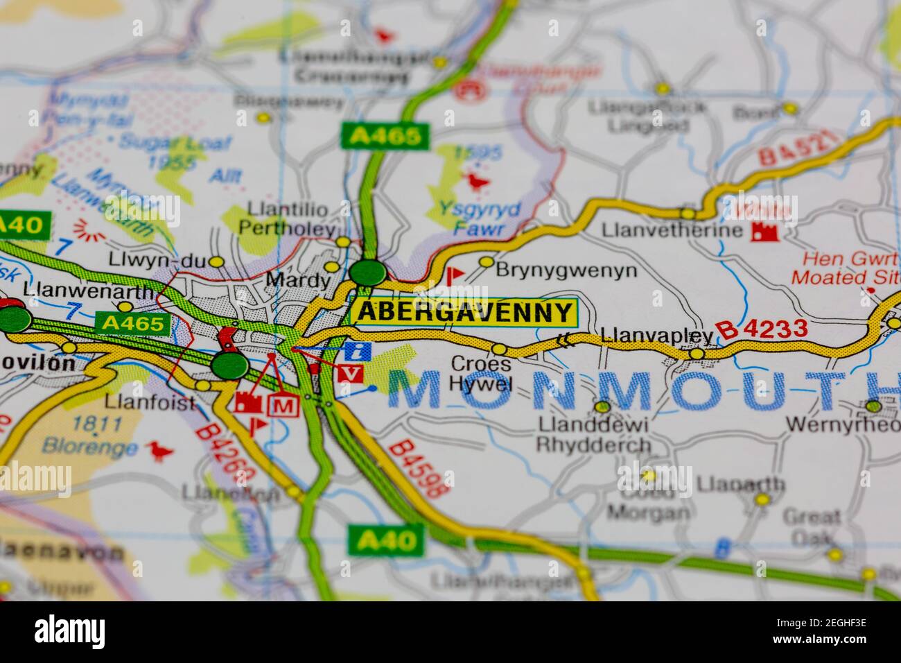 Map Of Abergavenny And Surrounding Area Abergavenny And Surrounding Areas Shown On A Road Map Or Geography Map  Stock Photo - Alamy