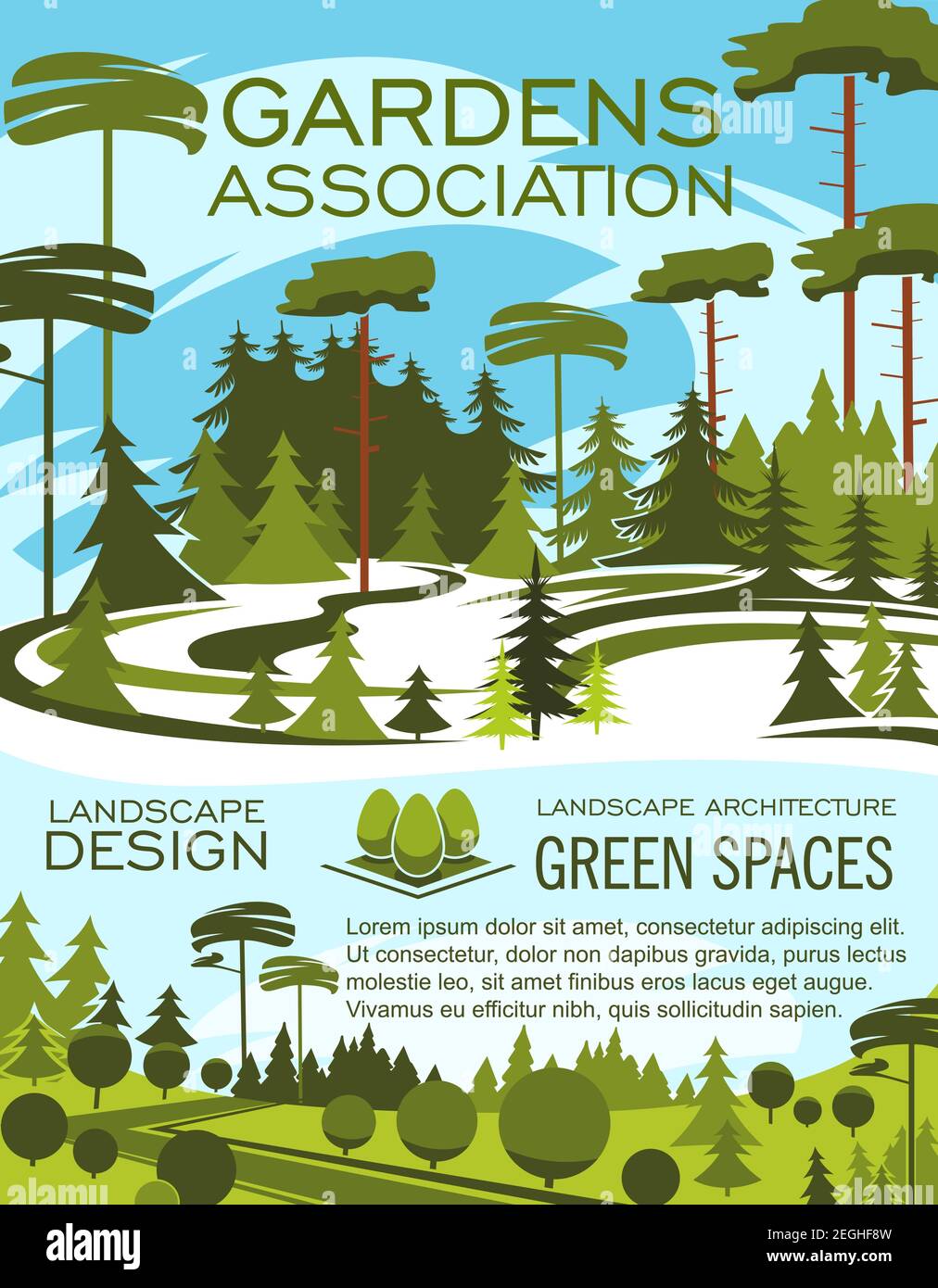 Landscape architecture studio and garden association banner template.  Landscape design company poster with green tree and plant of eco park or  city ga Stock Vector Image & Art - Alamy