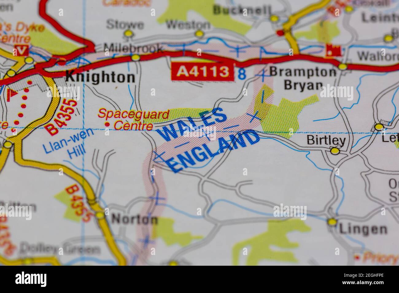 The welsh and england border and surrounding areas shown on a road map or geography map Stock Photo