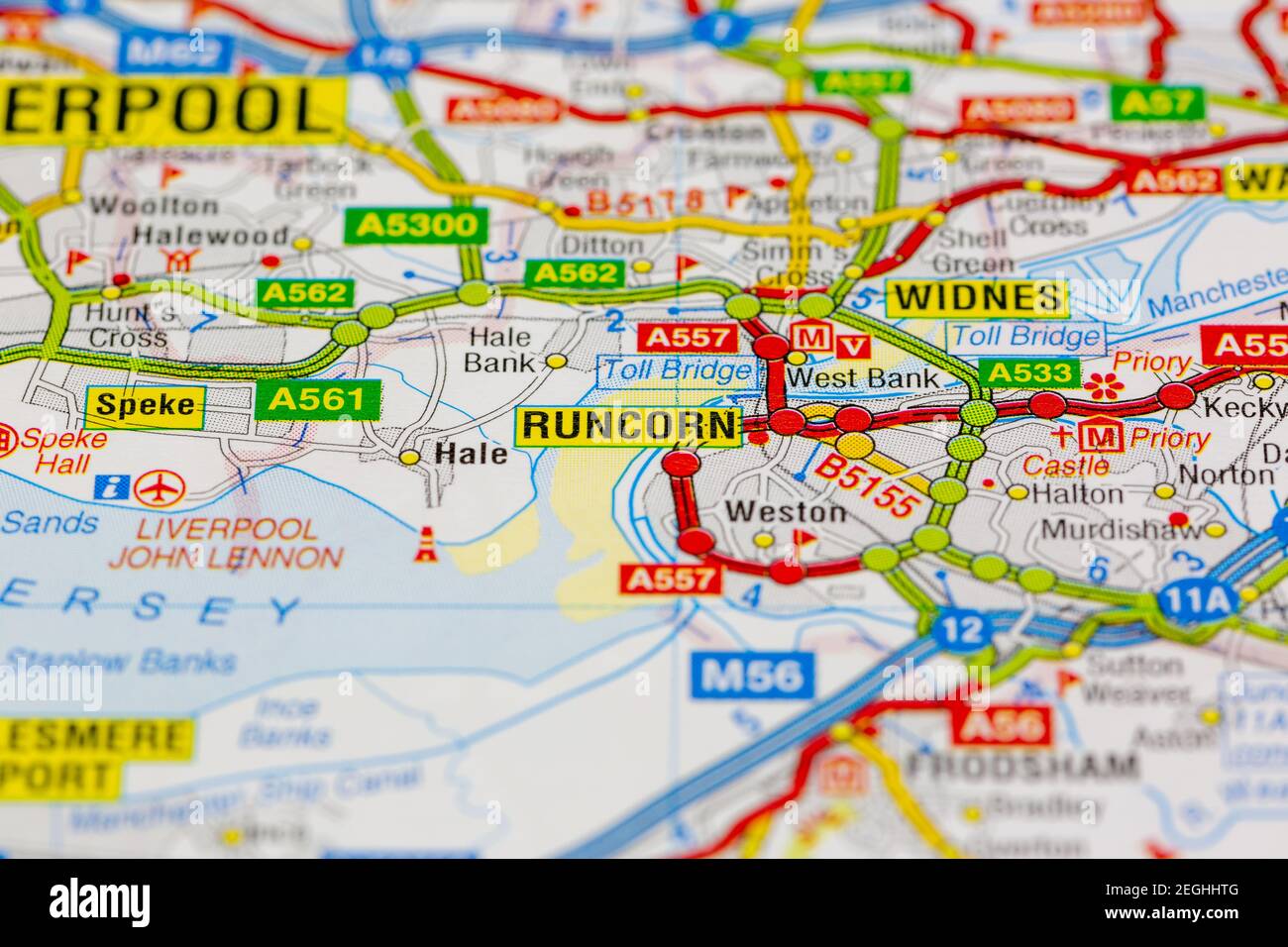 runcorn and surrounding areas shown on a road map or geography map Stock Photo