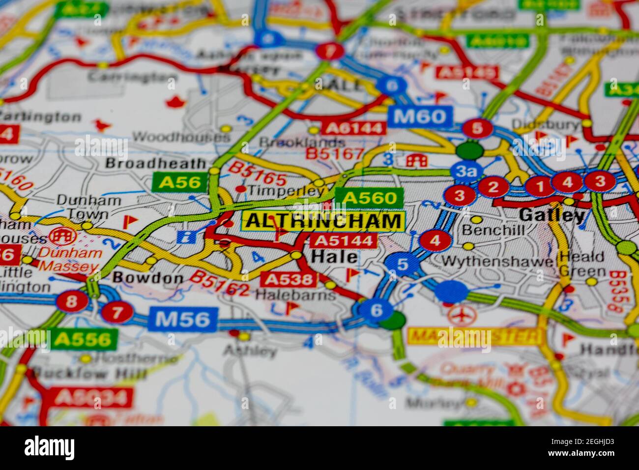 Altrincham and surrounding areas shown on a road map or geography map