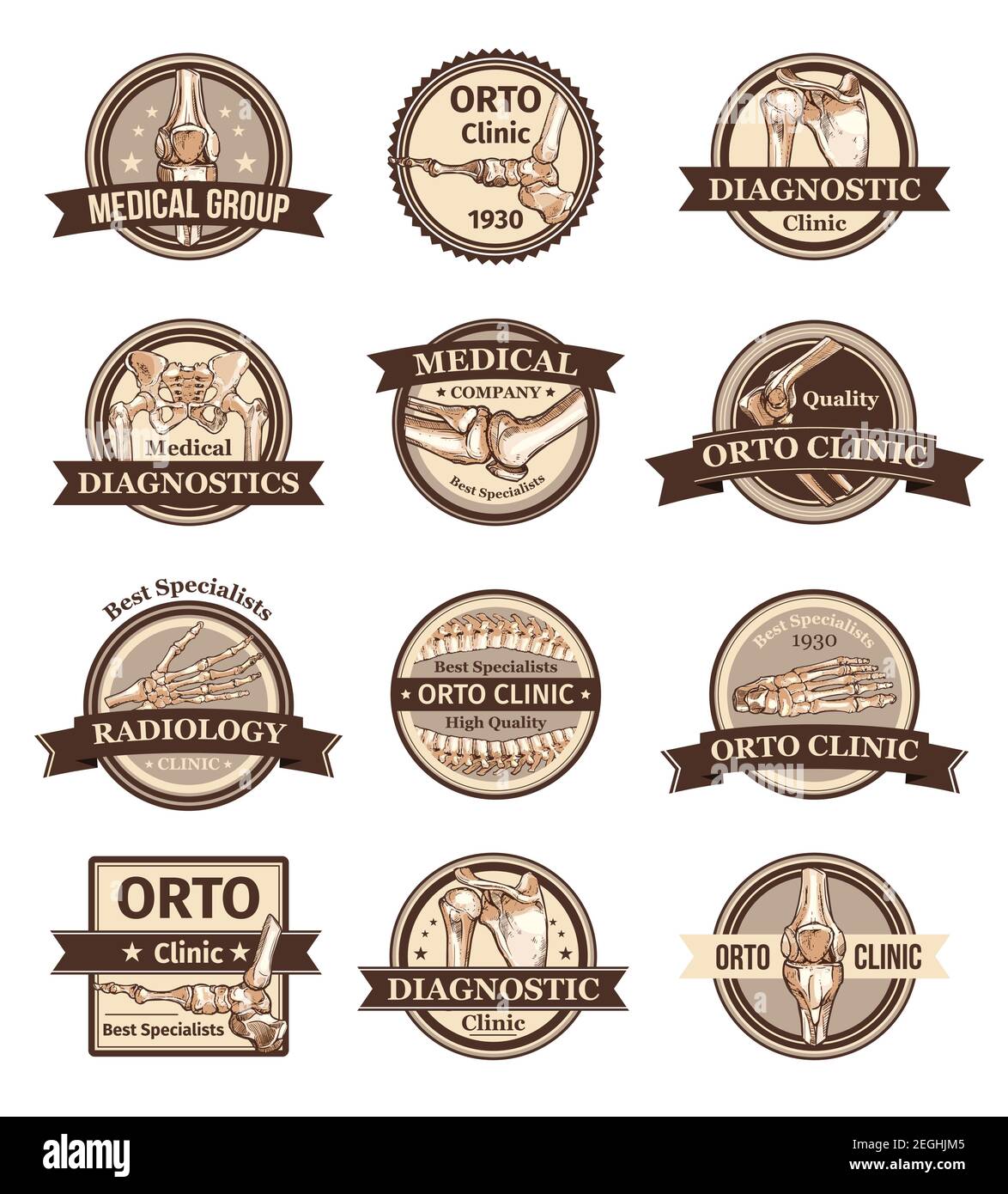 Set of vector icons for orto clinic or clinical group. Concept of human  biology, bones and articulation. Anatomy badges for diagnostic clinic with  bac Stock Vector Image \u0026 Art - Alamy, image size:1174x1390