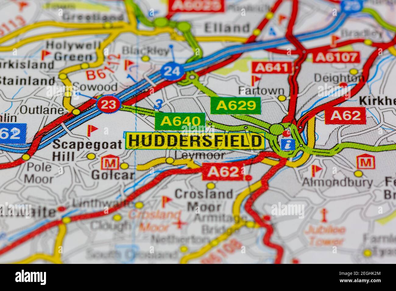 Map Of Huddersfield And Surrounding Areas Huddersfield And Surrounding Areas Shown On A Road Map Or Geography Map  Stock Photo - Alamy