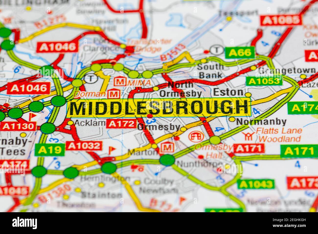 Middlesbrough And Surrounding Areas Shown On A Road Map Or Geography Map 2EGHKGH 