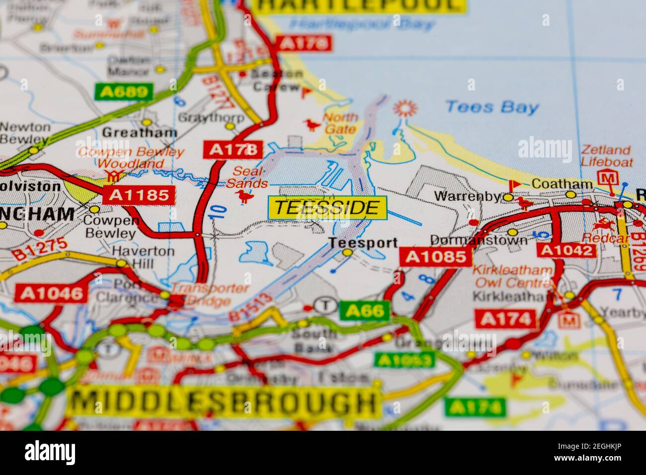 Teesside and surrounding areas shown on a road map or geography map ...