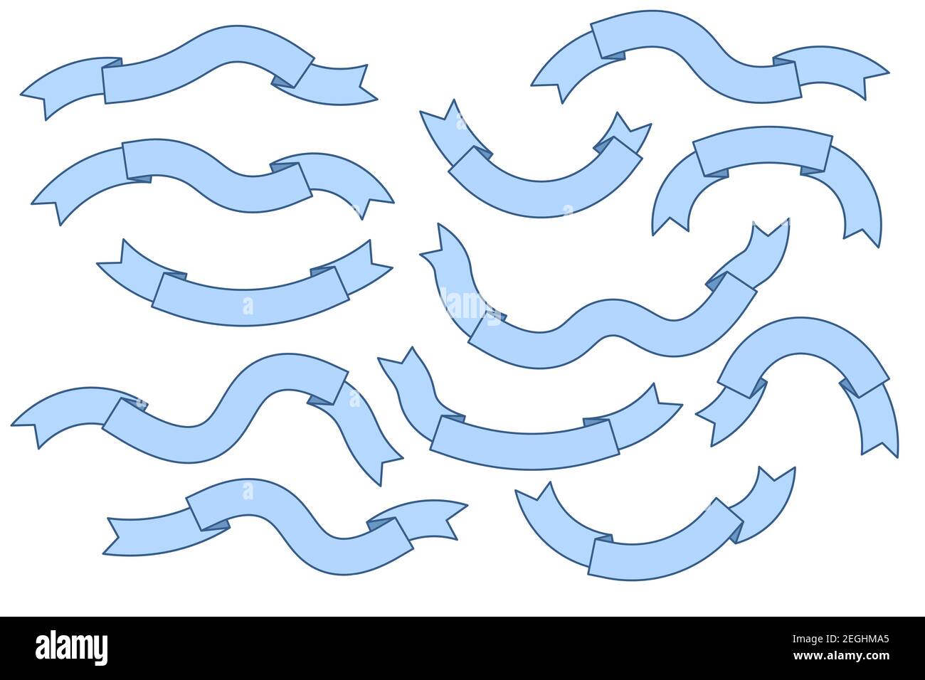 Set of blue silhouette doodle ribbons isolated on white background ...
