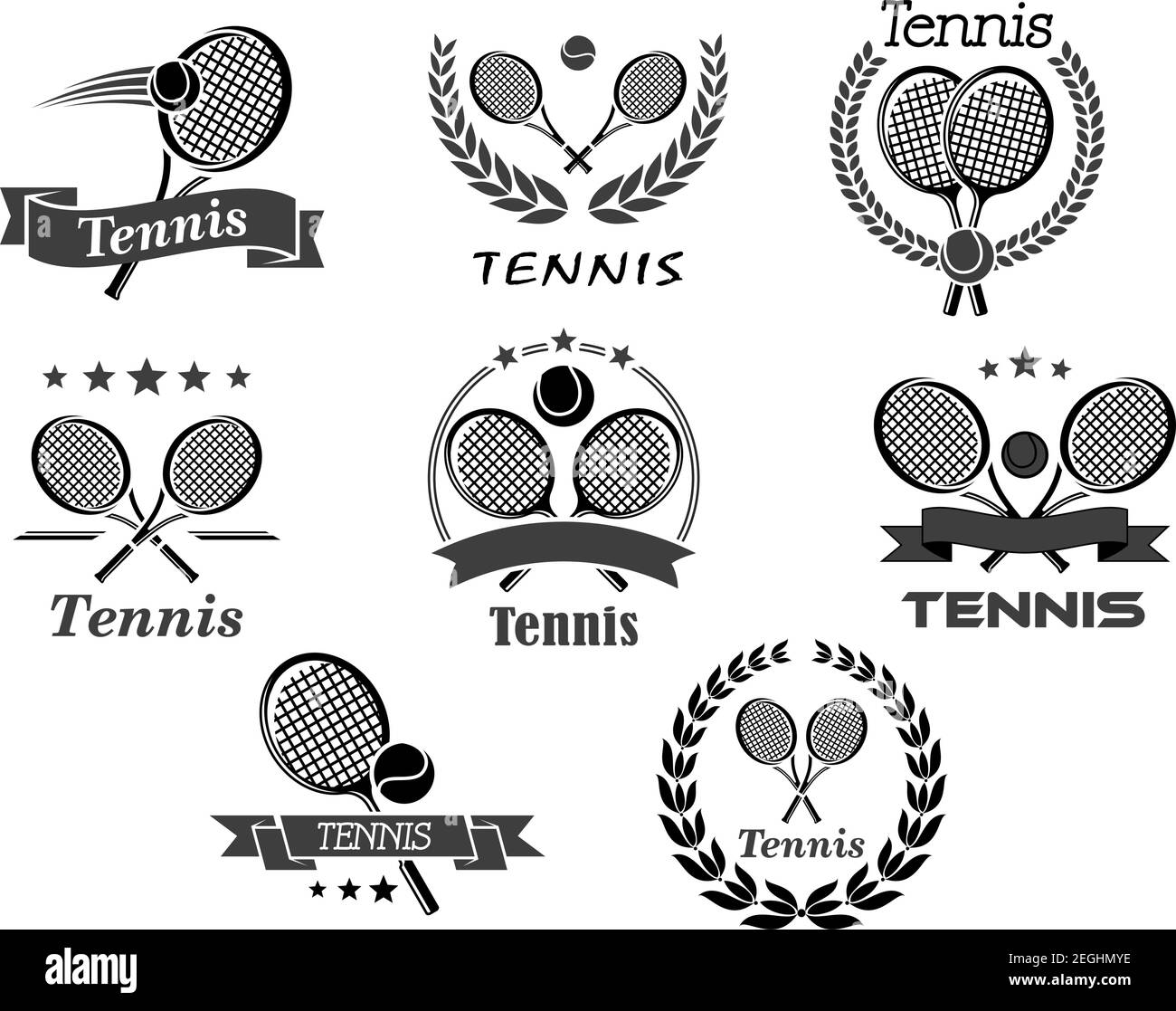 Tennis sport club vector icons set for team tournament or championship ...
