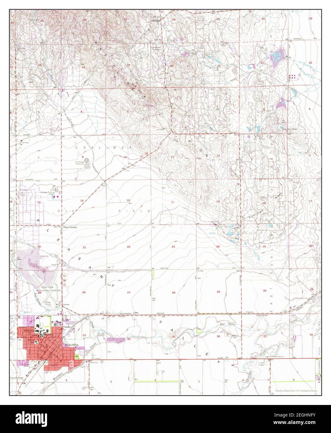 Coalinga, California, map 1956, 124000, United States of America by