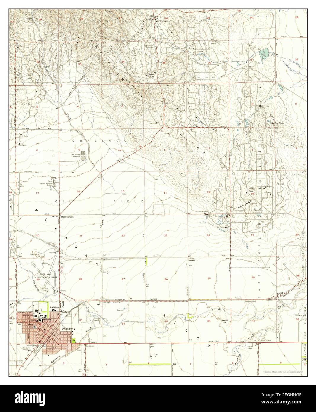 Coalinga, California, map 1956, 124000, United States of America by