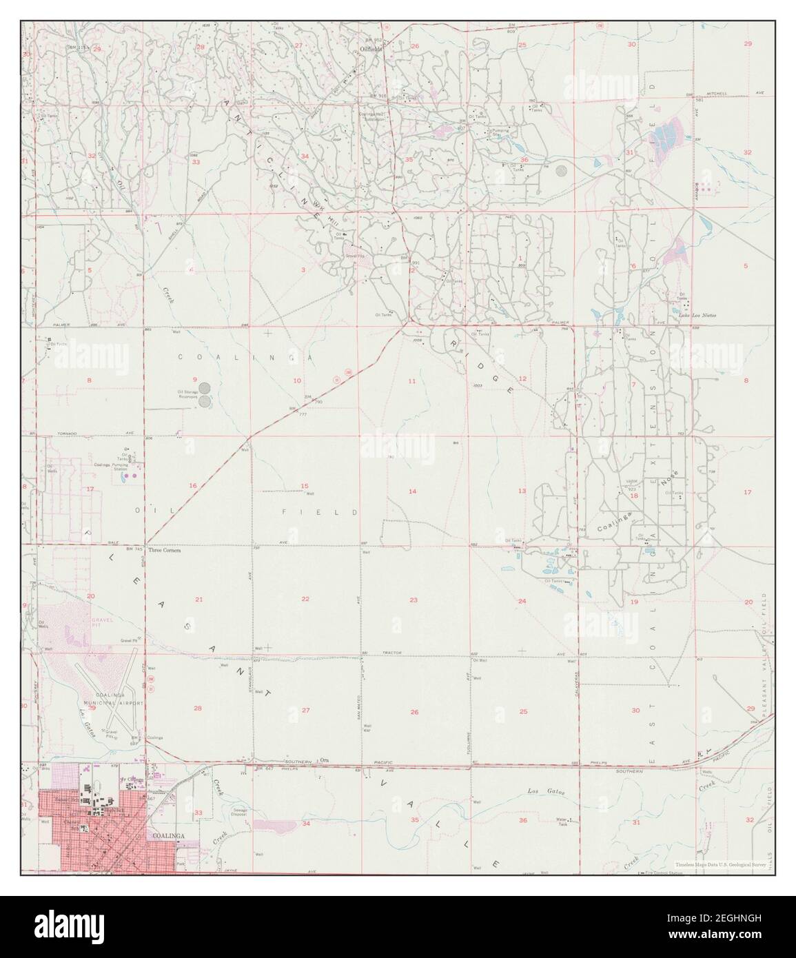 Coalinga, California, map 1956, 124000, United States of America by