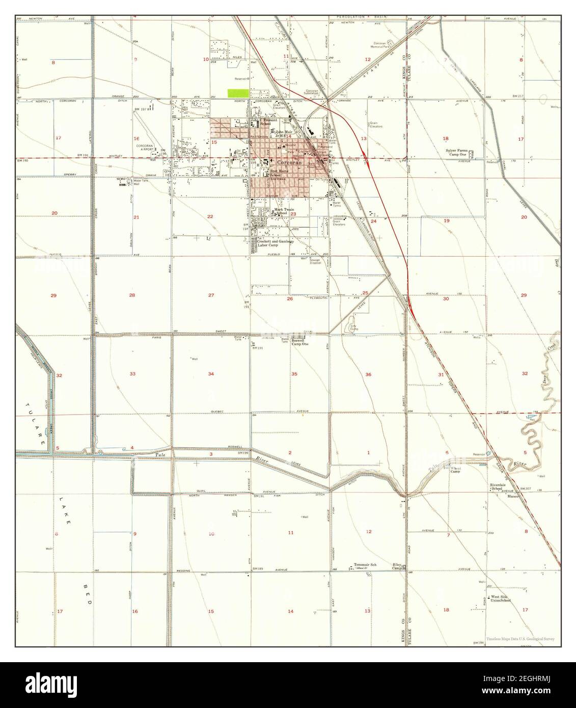 Corcoran, California, map 1954, 1:24000, United States of America by Timeless Maps, data U.S. Geological Survey Stock Photo