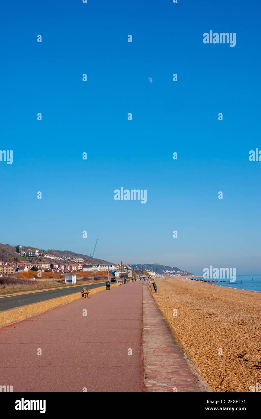 The promenade and sea front at Hythe Kent on a sunny spring day. Stock Photo