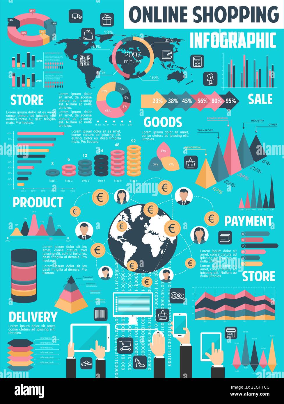 Online shopping infographic. shop, delivery and network