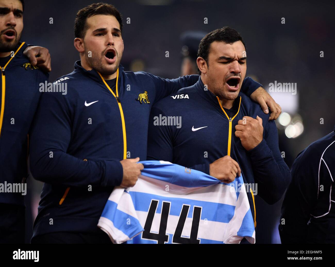Rugby Union - Autumn Internationals - Ireland vs Argentina - Aviva Stadium,  Dublin, Republic of Ireland - November 25, 2017 Argentina players line up  during the national anthems with a shirt in
