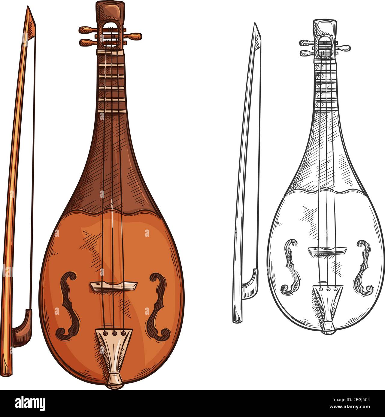 Rebec with bow sketch of medieval musical instrument Bowed stringed