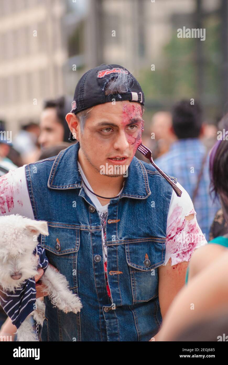 The zombie march takes place, a family event that encourages non-discrimination and tolerance. Stock Photo