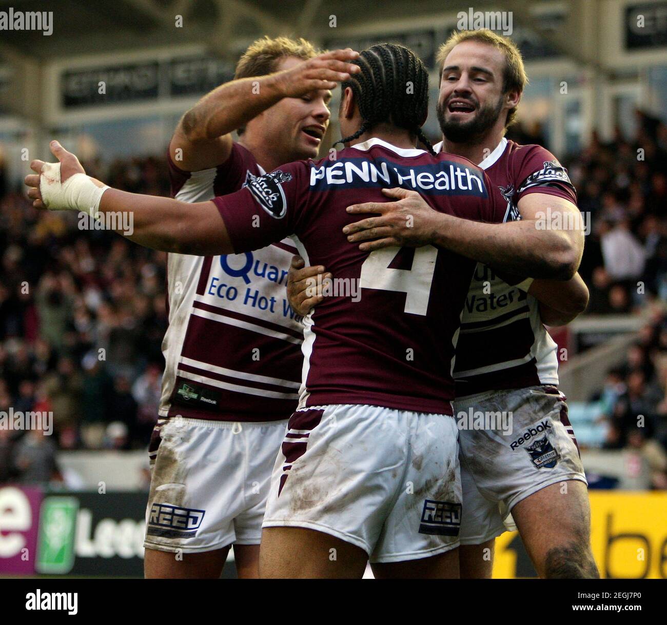 Rugby League Harlequins Rugby League V Manly Sea Eagles Carnegie World Club Challenge Warm Up Match Twickenham Stoop 22 2 09 Manly Sea Eagles Players Celebrate With Try Scorer Stever Matai