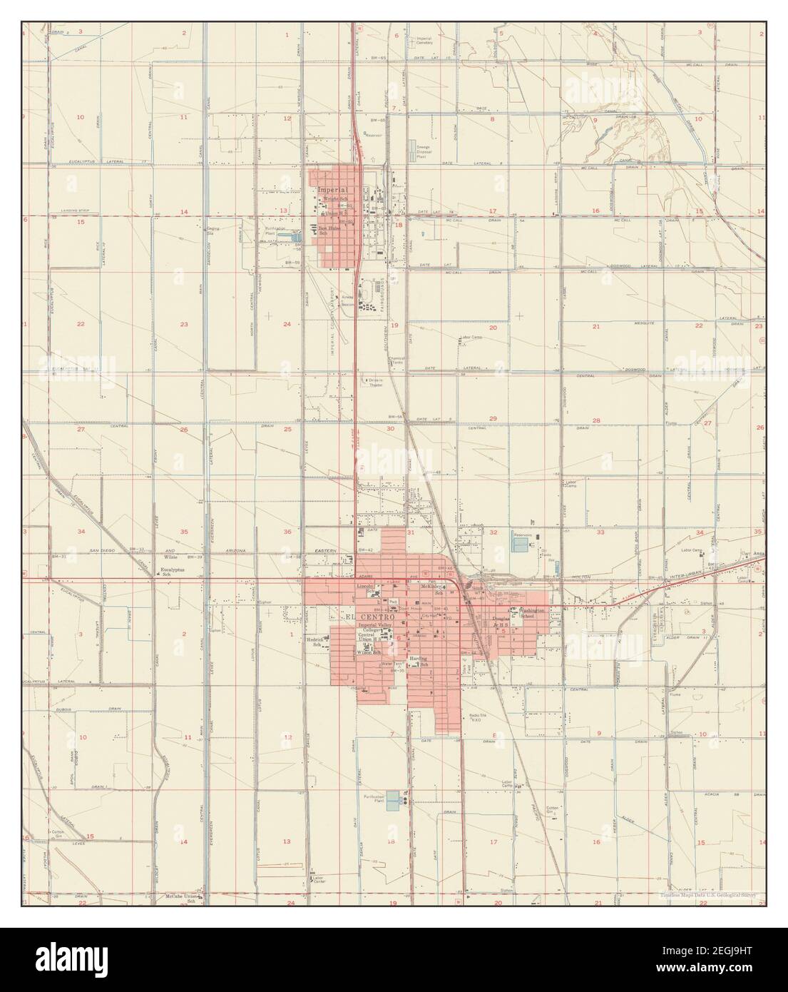 El Centro, California, map 1957, 124000, United States of America by