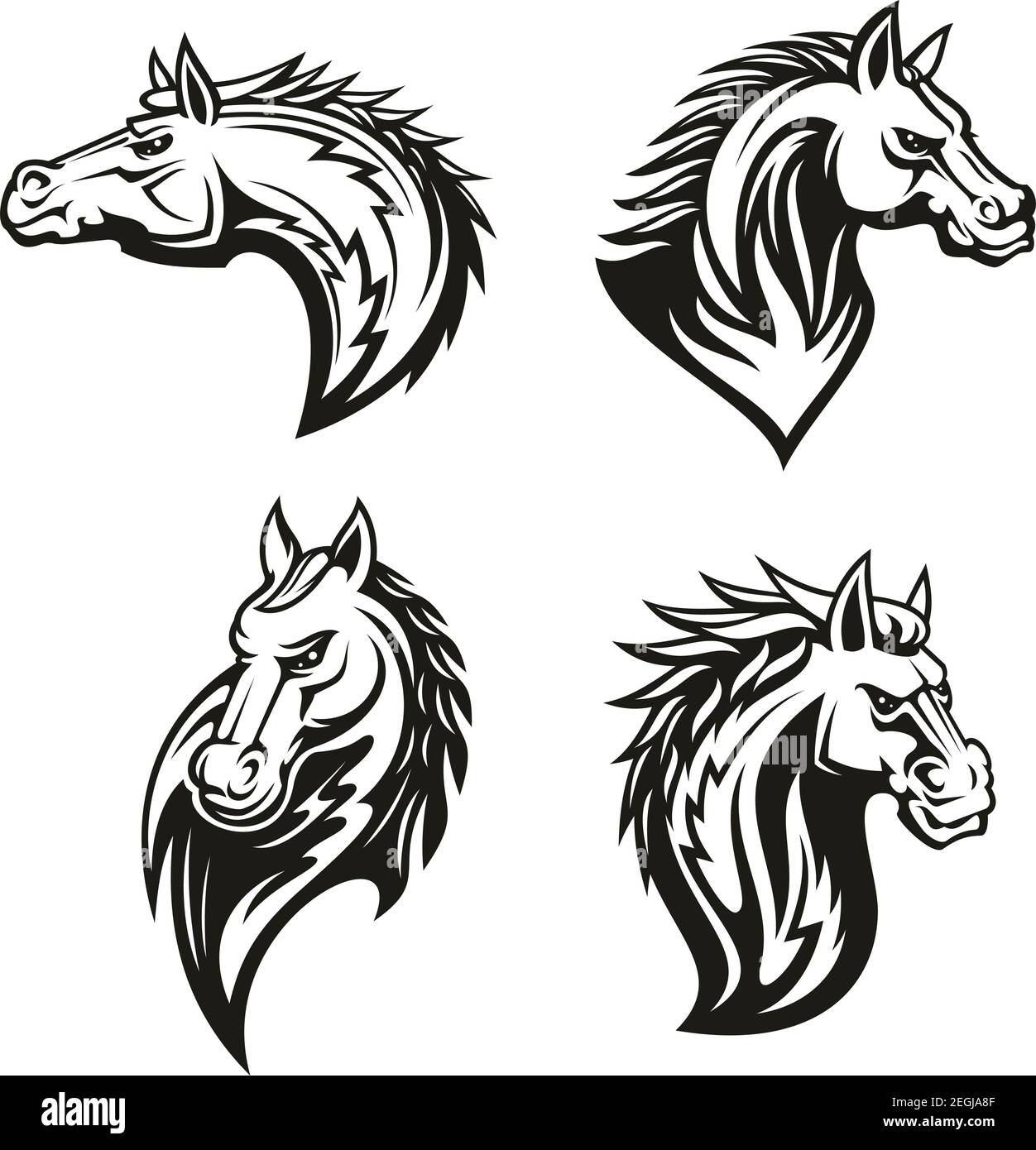 Horse head heraldic icons for royal coat of arms and heraldry signs