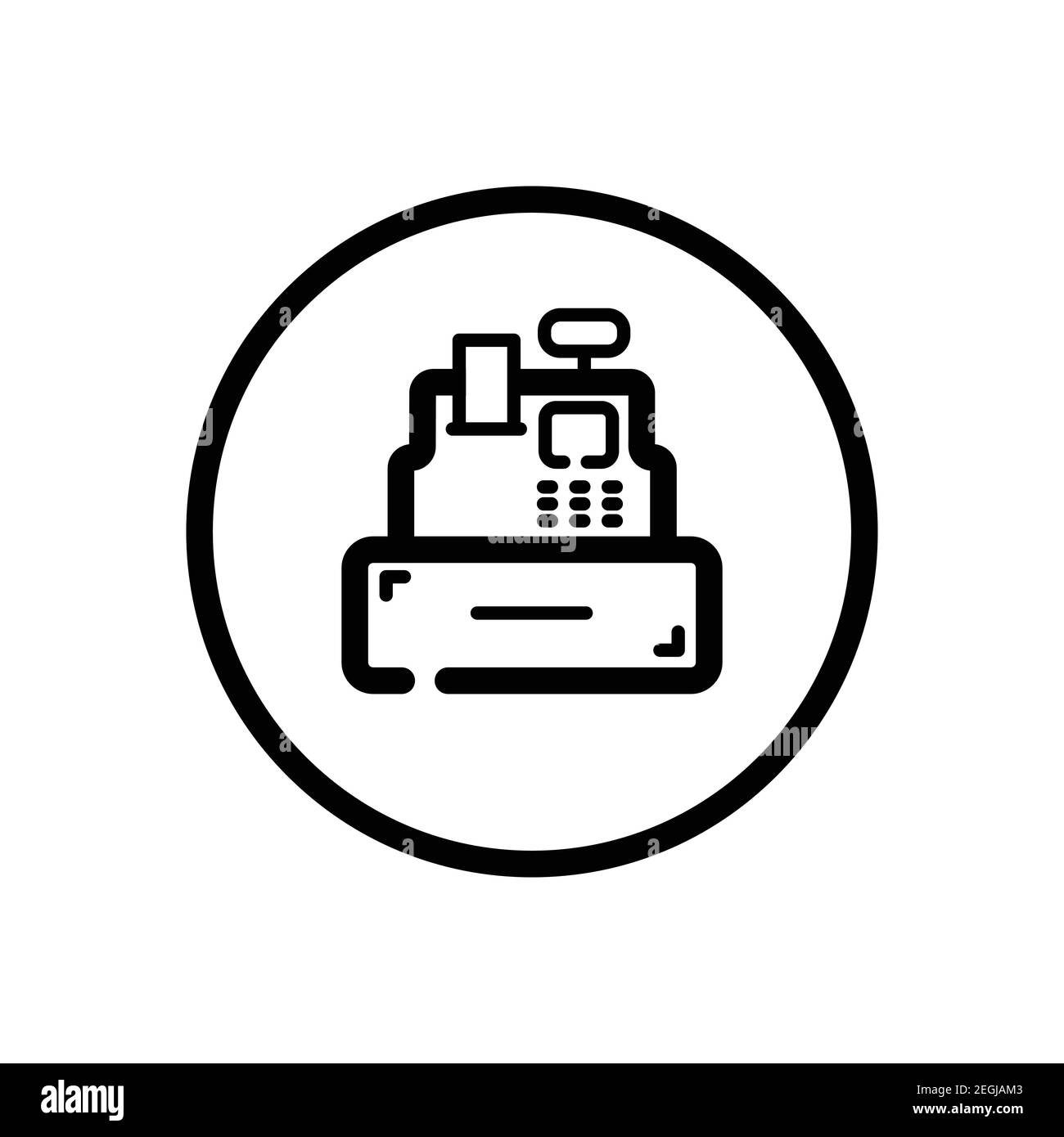 Cash register. Cashier machine. Commerce outline icon in a circle