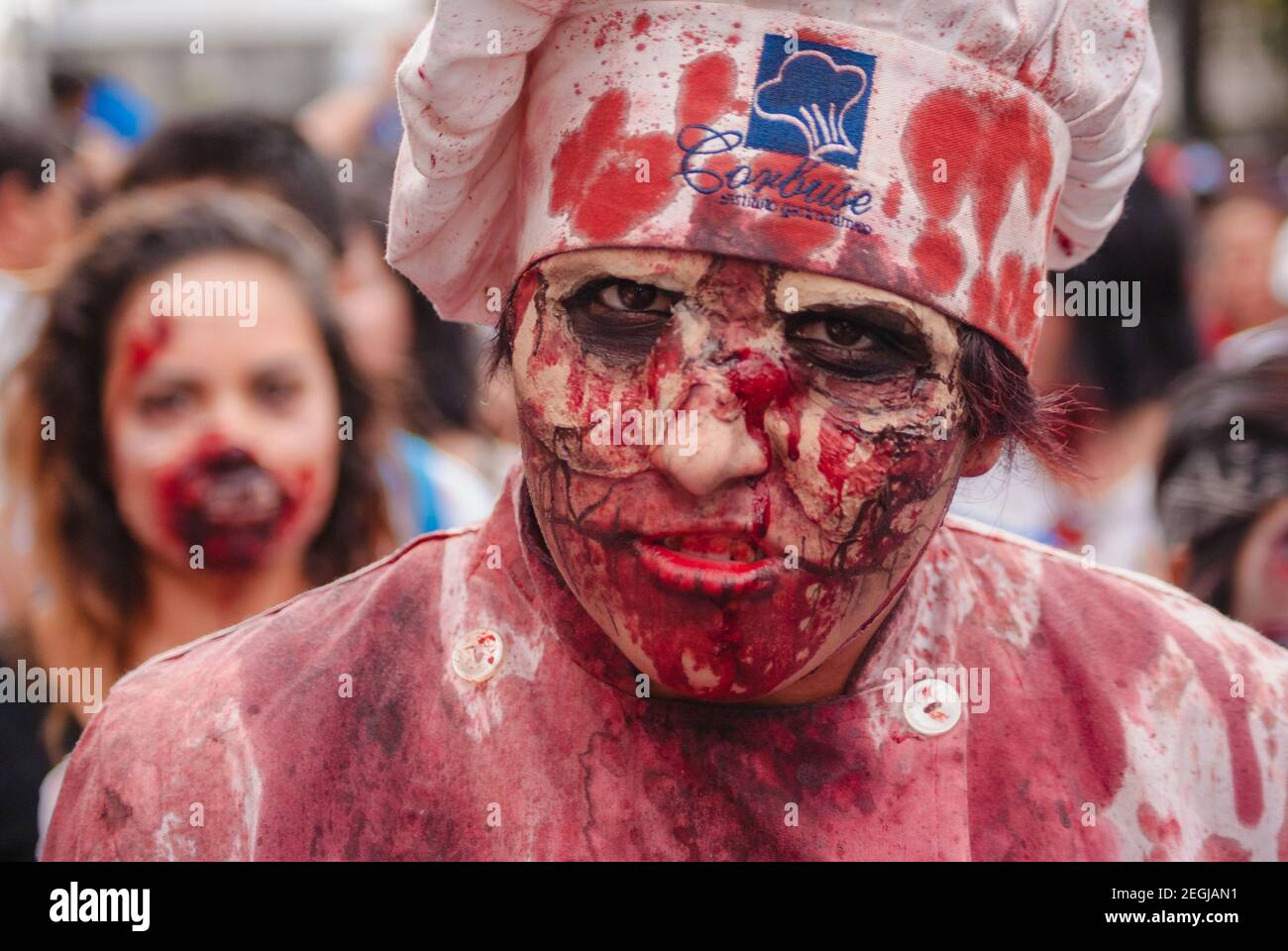 The zombie march takes place, a family event that encourages non-discrimination and tolerance. Stock Photo