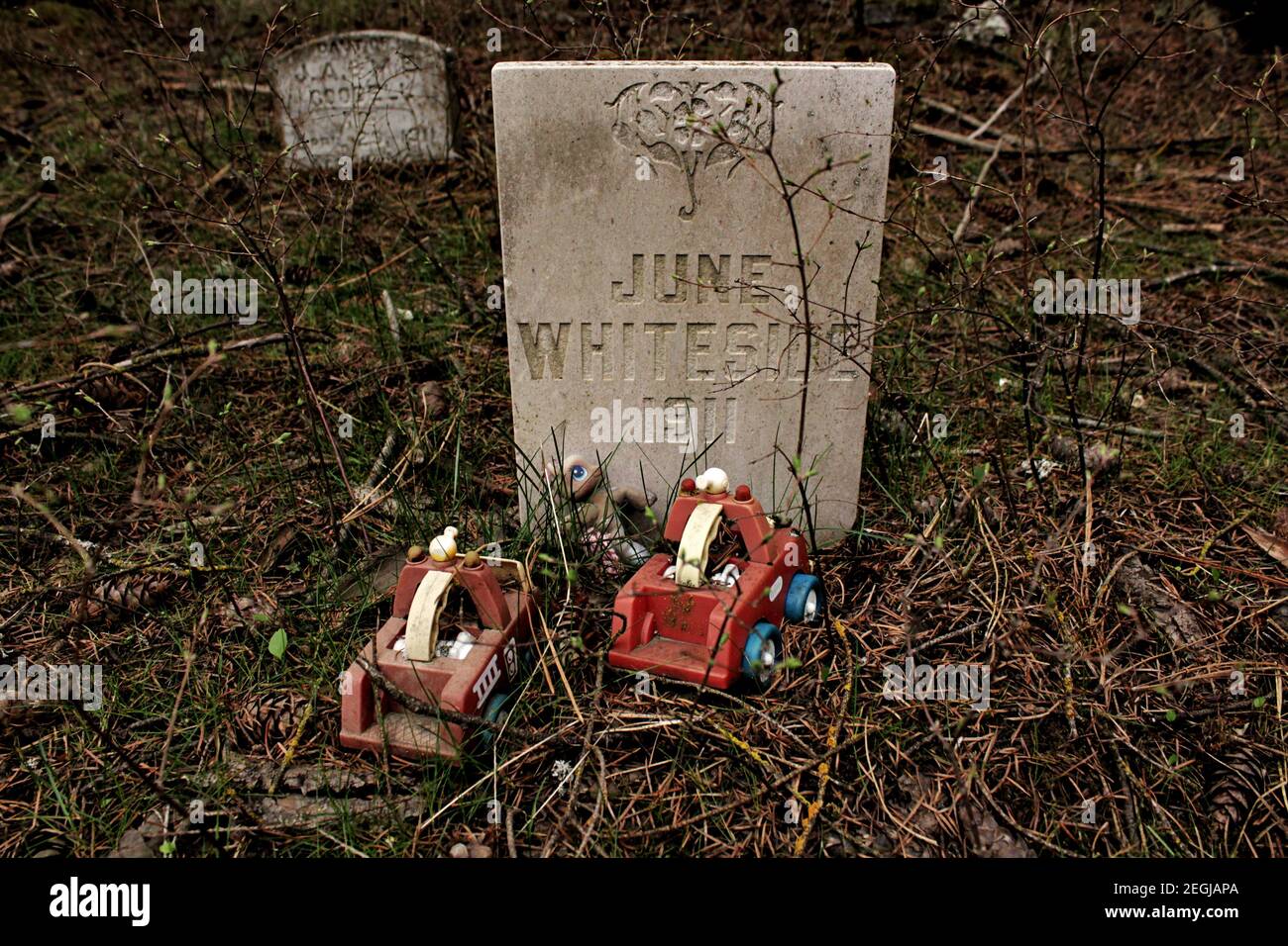 Haunted Cemetery notorious for paranormal activity. This abandoned location and abandoned cemetery is not for the faint of heart and is very scary. Stock Photo