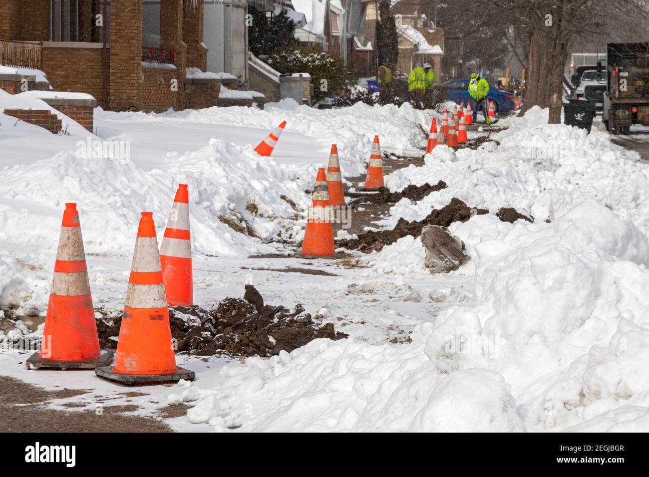 Detroit, Michigan - Detroit, Michigan, USA. 18th Feb, 2021. gas lines running to homes in the Morningside neighborhood. Credit: Jim West/Alamy Live News Stock Photo