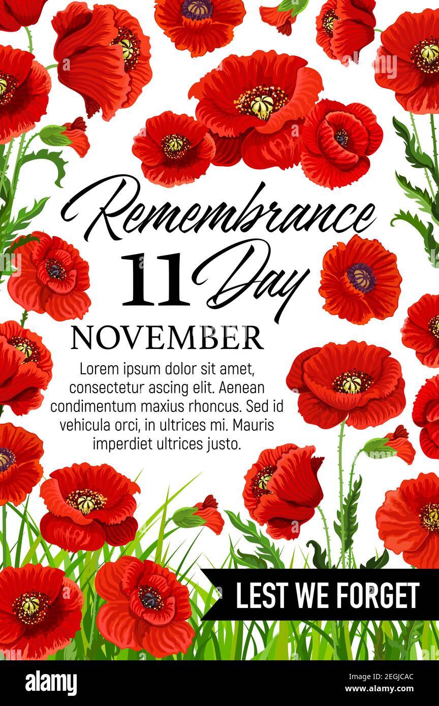 11 November Poppy Day or Remembrance day greeting card