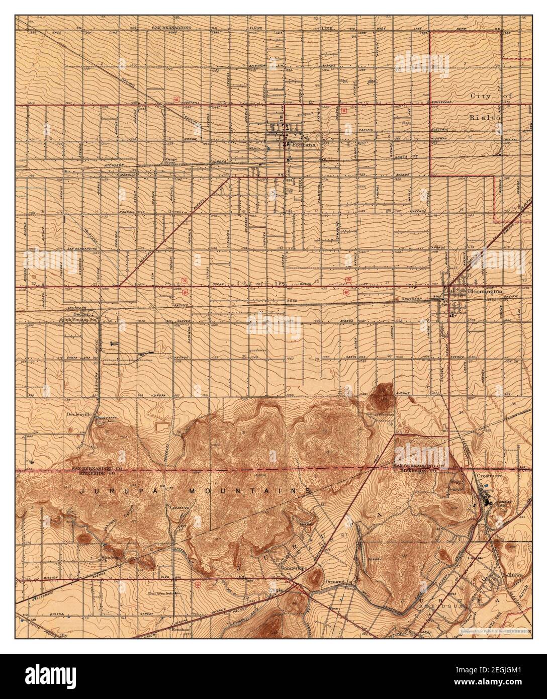Fontana, California, map 1943, 1:31680, United States of America by Timeless Maps, data U.S ...