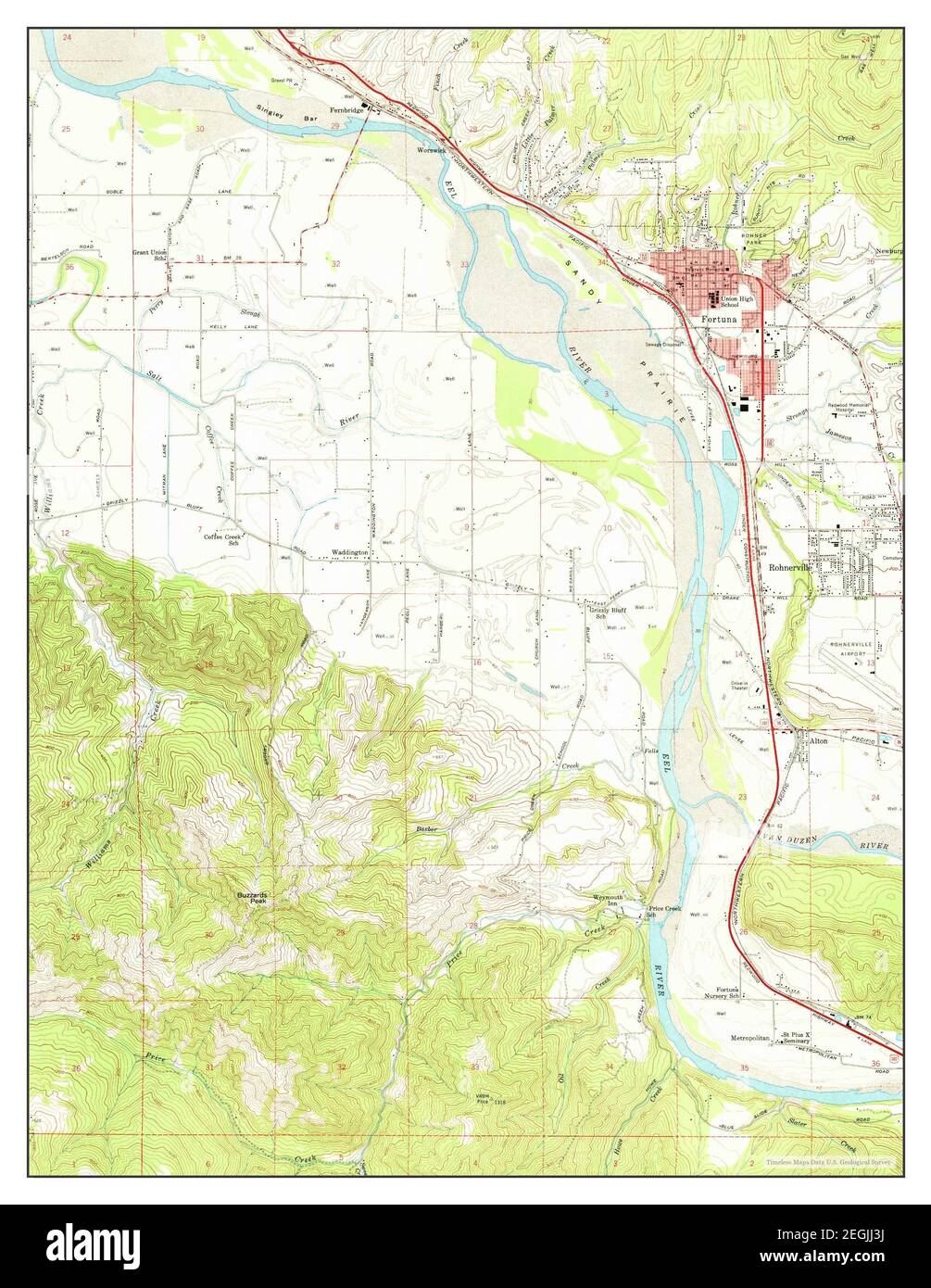 Fortuna, California, map 1959, 124000, United States of America by Timeless Maps, data U.S