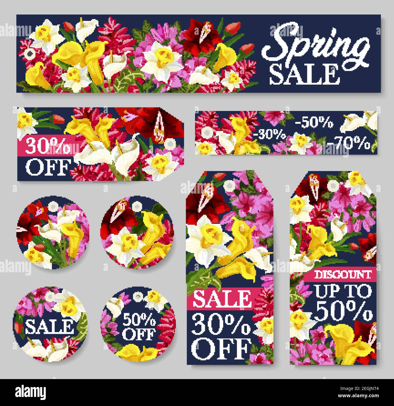 Spring season sale tag and discount offer floral label template