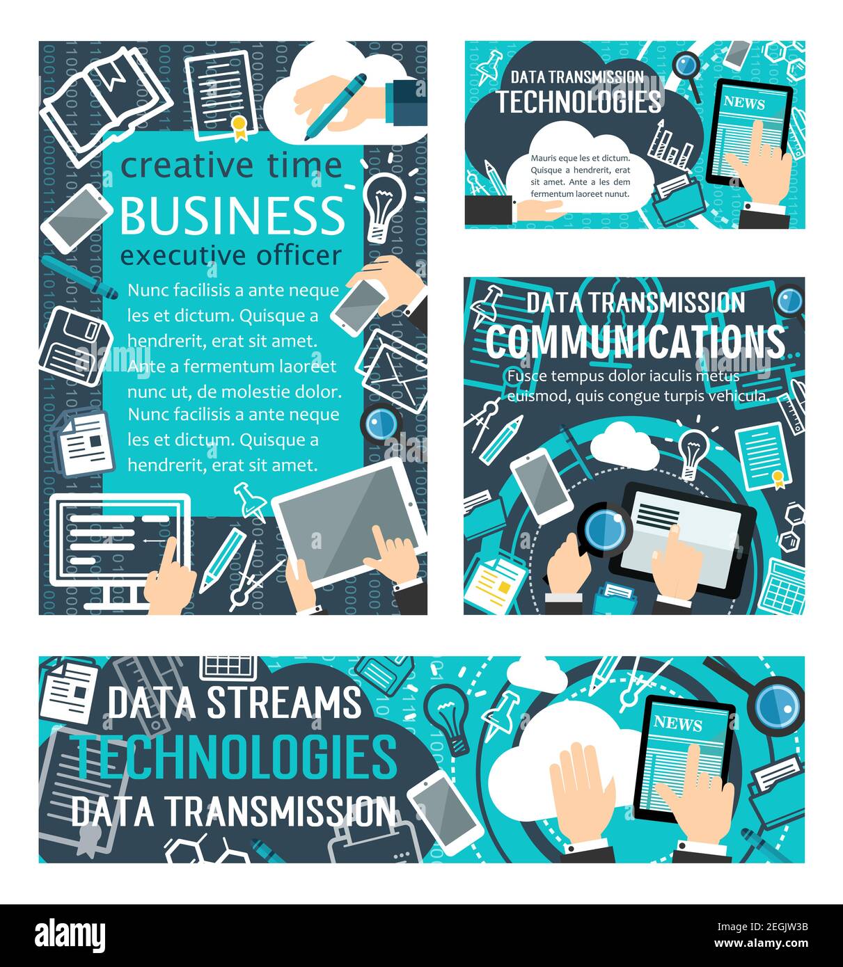 data streams and digital transmission technologies vector posters and banners for