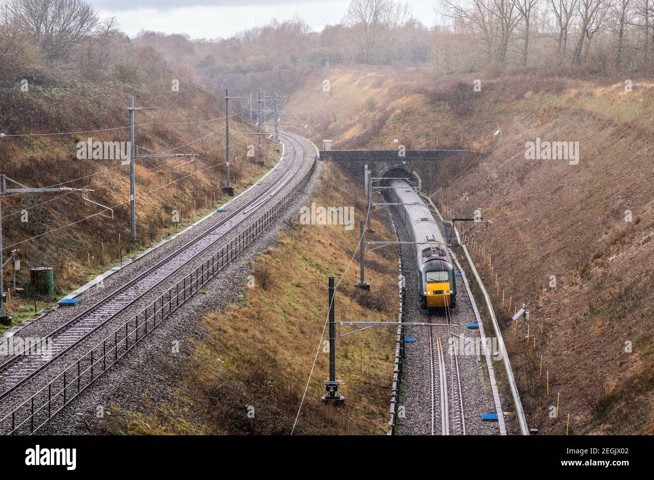 A GWR HST emerges from Patchway Tunnel with a Cardiff Central to Taunton Castle Class service. Stock Photo