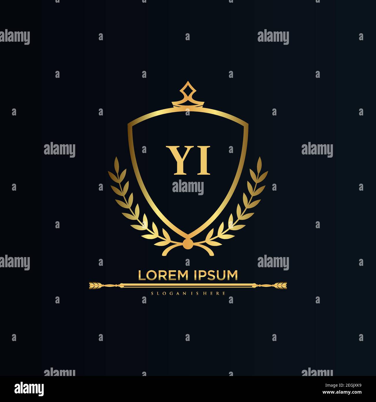 YI Letter Initial with Royal Template.elegant with crown logo vector, Creative Lettering Logo Vector Illustration Art. Stock Vector