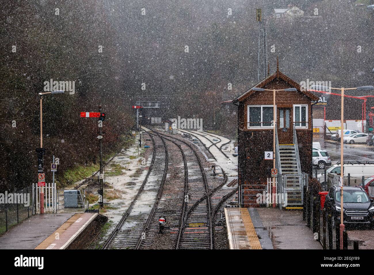 A snow storm at Ledbury Railway station caused severe flooding