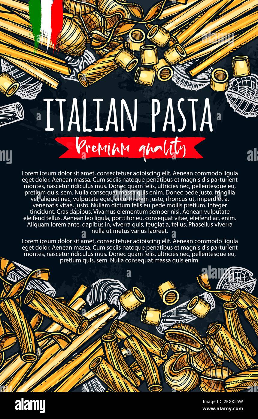 Italian pasta premium sketch poster for Italy cuisine or pasta restaurant  menu design. Vector traditional spaghetti macaroni, farfalle or pappardelle  Stock Vector Image & Art - Alamy