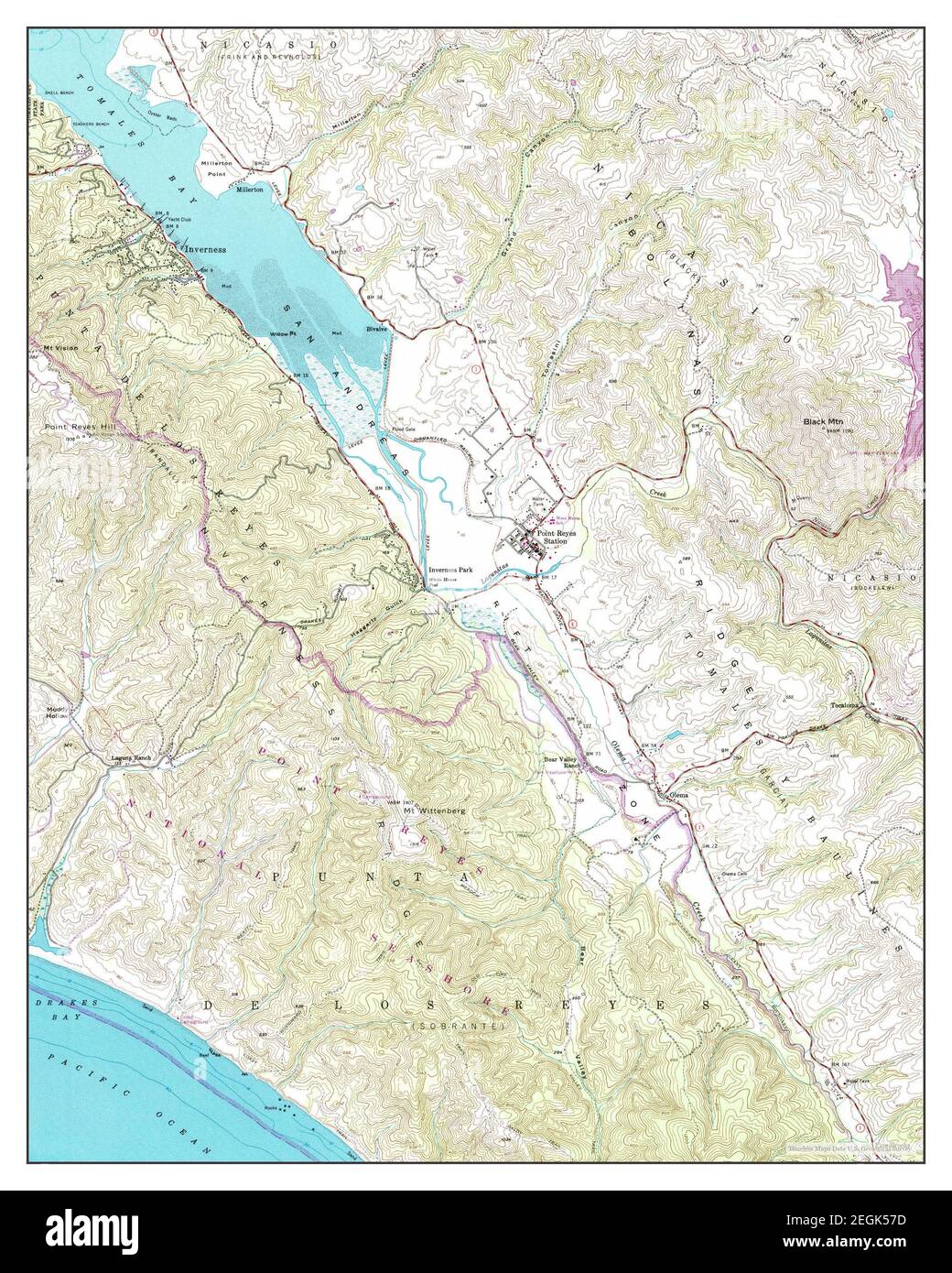 Inverness, California, map 1954, 1:24000, United States of America by Timeless Maps, data U.S. Geological Survey Stock Photo